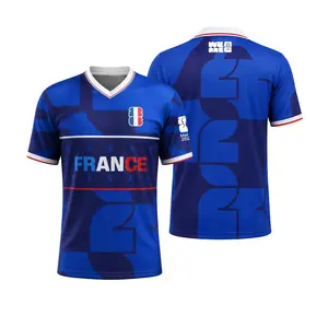 2026 Football Jersey, Men’s Breathable Short Sleeve Soccer Shirt, France National Team Fan Jersey, Quick Dry Sports Top for Casual & Match Wear, Blue
