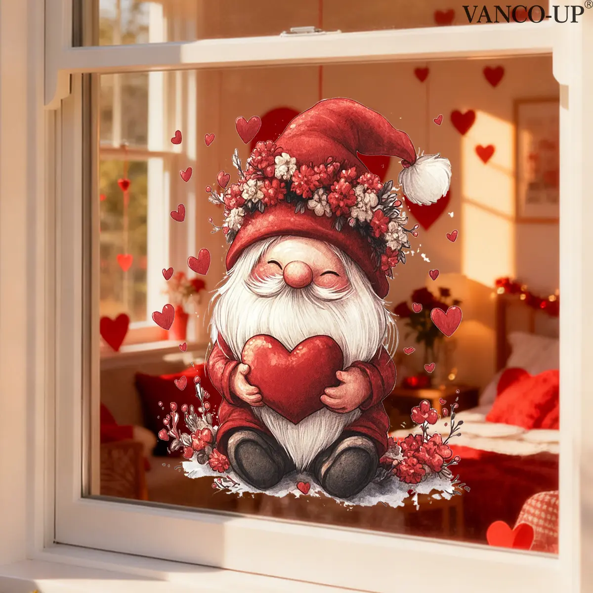 Valentine's Day Heart Window Sticker, 30x30cm 2D Static Cling, Holiday Decoration Background, Ha1027-Yc, No Ca Prop 65 Warning