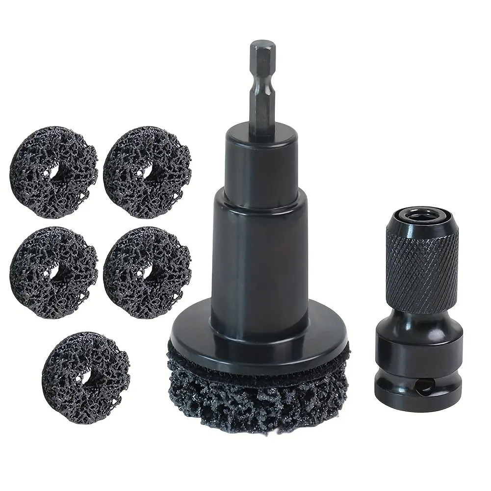 Wheel Hub Axle Brake Disc Grinding Head - Hardened Plastic Model - Wheel Hub Rust Removal Tool + 5 Circular Grinding Heads Polishing Wheels Kit