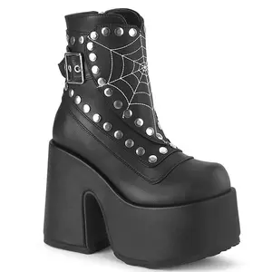 Demonia Camel-70 Black Vegan Leather Ankle Boots