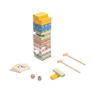 Montessori Wooden Stacking Tower Game – Kids Balance Blocks Toy with Hammer & Sticks