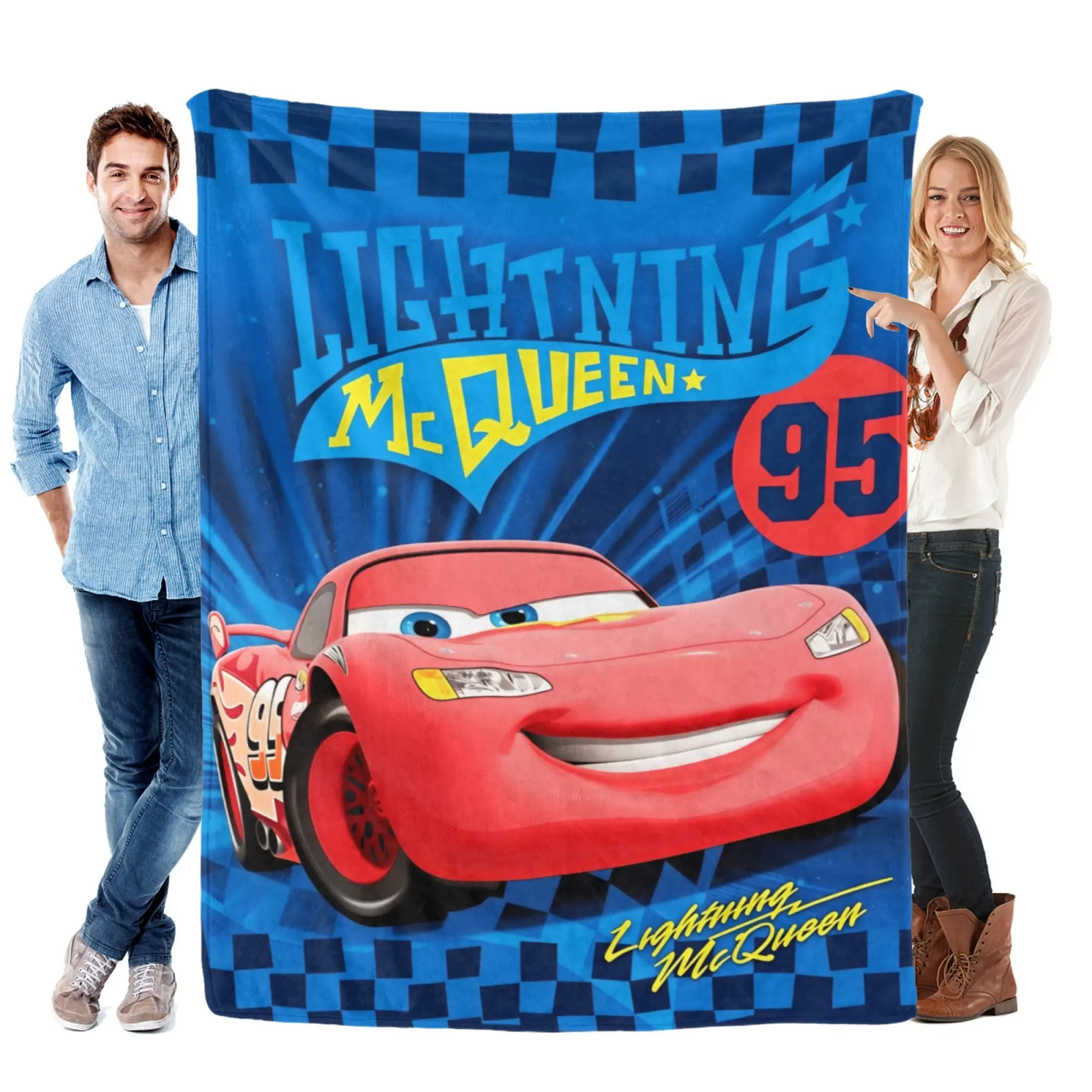 [SummerVibes] DISNEY CLASSIC Cars Movie Lightning McQueen Flannel Blanket, Soft Racing Theme Throw for Kids, Boys Bedroom Decor & Couch