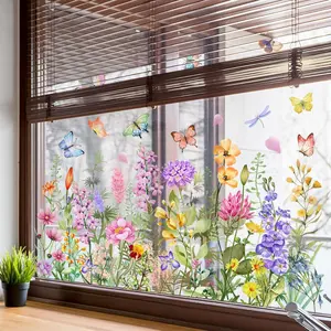 Colorful Floral Bouquet Window Sticker, Flower Window Clings, Reusable, Removable, Double-Sided, for Home Office Decor
