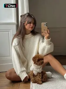 Elegant Women's Vintage Chunky Knit Sweater, Round Neck Long Sleeve Pullover, Autumn Winter Fashion, Thick Casual Top, Knitwear