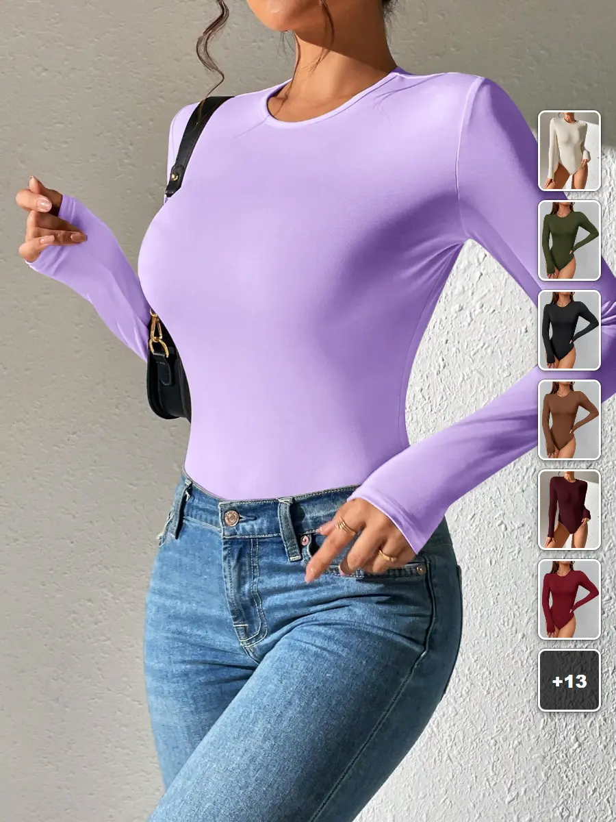 BLUELIFE Slim Fit Bodysuit Solid Pink Spring Everyday Layering Top