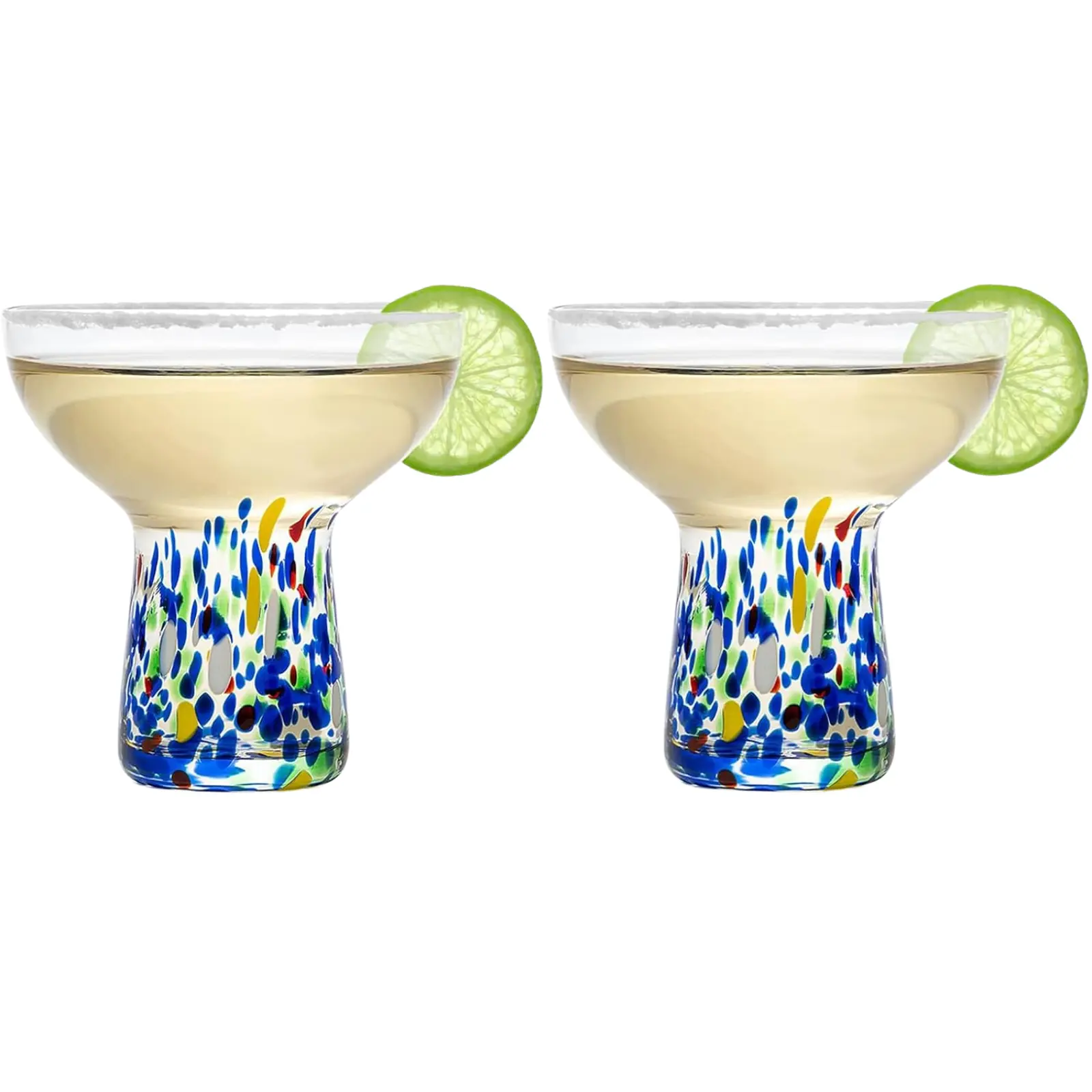 Large Stemless Hand Blown Confetti Margarita Glasses - 14 oz - Set of 2 | Colorful Artisan Glassware, Perfect for Margaritas, Martinis, Wine, Cocktails & Champagne, Great for Cinco de Mayo & Parties