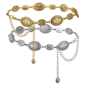 Metal Waist Chain Retro Fashion Body Belly Belt Gold Silver Belts Jewelry Accessories for Women Girls-2PCS