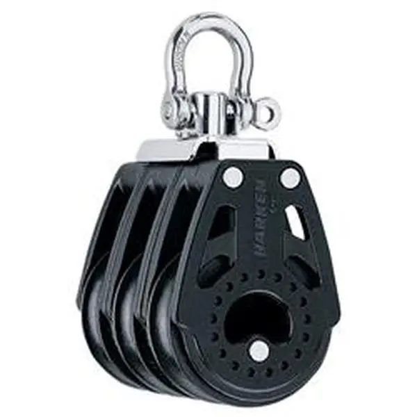 Triple Swivel Block Pulley for 3/8 Inch Line, Strong 40 mm Low-Friction Design with 1455 lbs Working Load, Lightweight 0.3 lbs, Model 2640, Easy Trimming, High Working Loads, Outdoor Use, Water Sports, Swivels Freely