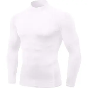Men's Long Sleeve Turtleneck Polyester Blend Compression Shirt - Quick Dry Workout Base Layer, Standard Sizes Athletic Undershirt for Gym
