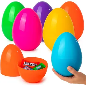 Jumbo Fillable Easter Eggs 6 Pack – 6'' Giant Plastic Easter Eggs with Flat Bottom, Bright Colorful Refillable Eggs for Easter Hunts, Party Favors & Surprise Gifts