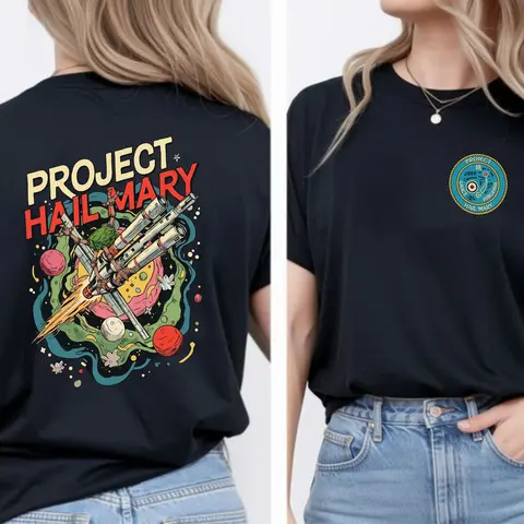 Women's Cotton Fabric 2-Sided Printed Graphic Character T-Shirt - Project Hail Mary, Fist My Bump Rocky Amaze Top, Andy Weir Book Merch, Sci-Fi Streetwear Gift