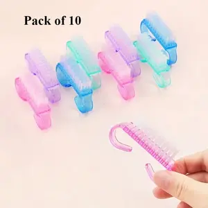 10-Pack Transparent Plastic Nail Brush Set, Professional Nail Care Cleaning Tool, Ideal for Dust & Gel Polish Removal, Essential Manicure Kit