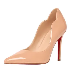 Custom Made Womens Nude Patent Leather Red Bottom Stiletto Pumps Elegant Pointed Toe Dress Heels for Bridesmaid and Night Out