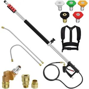 24 FT Pressure Washer Telescoping Wand, Pressure Washer Extension Wands, Professi Power Washer Gutter Cleaner with 5 Spray Nozzle Tips, 2 Hose Adapters and Support Belt (Silver, 24FT)