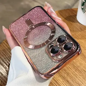 Magsafe Plating Gradient Glitter Clear Case For iPhone 11 16 13 14 Pro Max 14 Plus Soft Silicone Magnetic Wireless Charge Cover