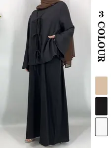 Inner+Top 2PCS set Versatile Muslim Sister's Minimalist Modesty Outerwear Jacket, 3 Colors 5 Sizes Loose Fit with Flare Sleeves, Flattering and Essential for Seasonal Fashion