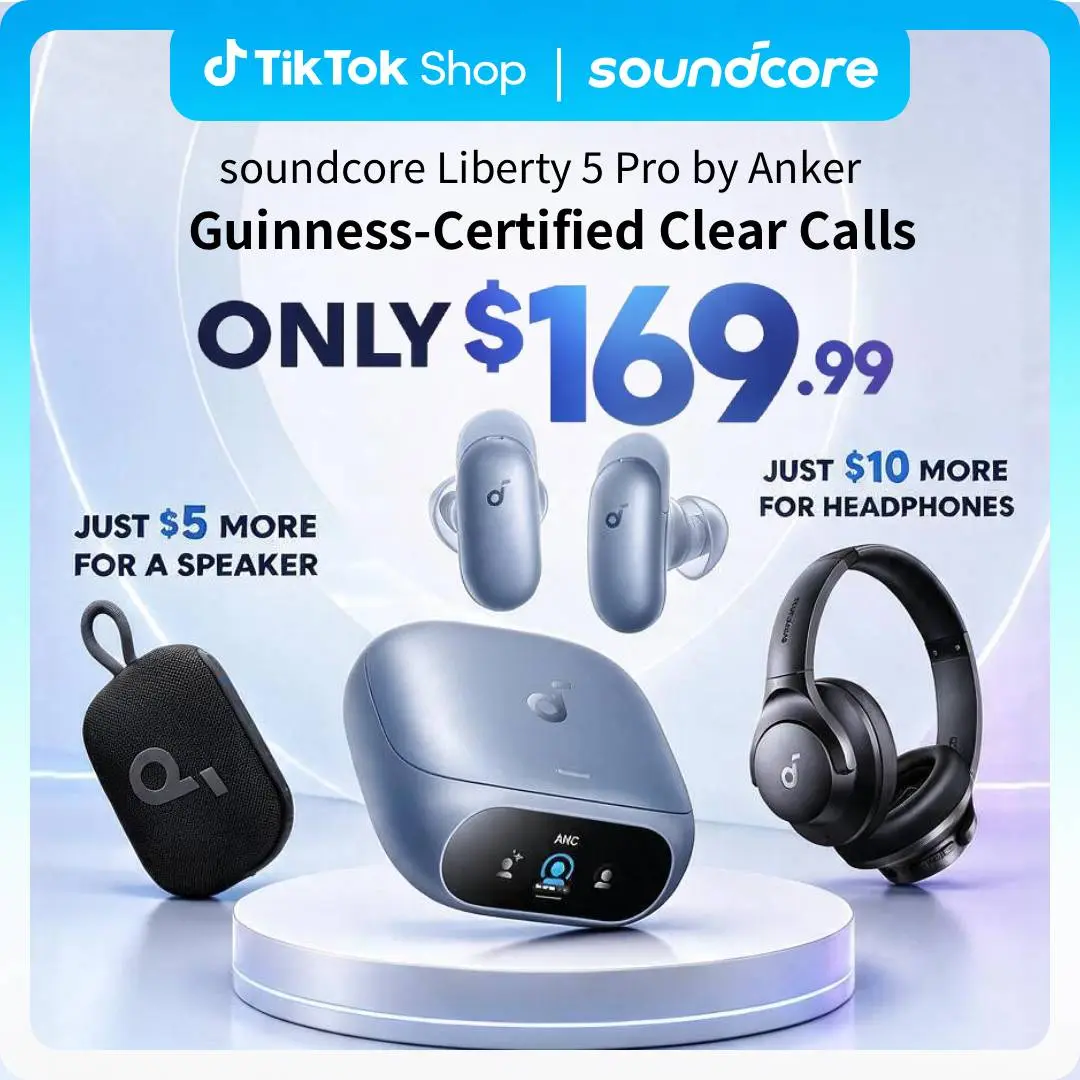 [Live Only]soundcore Liberty 5 Pro by Anker, Exclusive Limited: Add $5/$10 for Extra Premium Gift, Guinness World Records-CertifiedCall Quality, ANKER Thus AI Chip, Active Noise Cancelling Wireless Earbuds, Crystal-CTear Calls for Noisy Environments