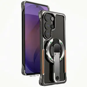 Samsung S26 Ultra Aluminum Metal Bumper Case, Borderless Fast Cooling Design, Set Includes Screen Protector and Magnetic 360° Rotating Stand Cover