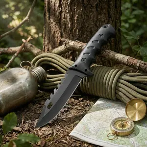 1PC, portable outdoor knife, straight knife, integrated keel structure, fixed blade, sharp and durable, anti slip handle, comfortable grip, equipped with knife cover, suitable for camping, kitchen and household use, holiday gifts