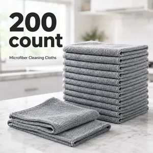 Soft Microfiber Cleaning Cloths, All-Purpose Streak-Free Cleaning Rags, 200-Count, Grey Home Care Supplies