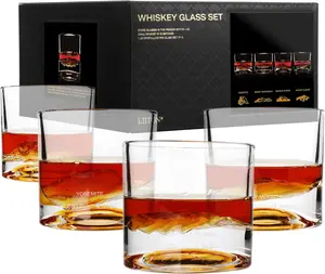 LITTON Grand Canyon Heavy Crystal Whiskey Glasses Set of 1,2&4 , Premium 10oz Thick Freezable Bourbon Glass Tumblers, Stylish Whisky Gift for Men, Scotch & Cocktail Drinkware