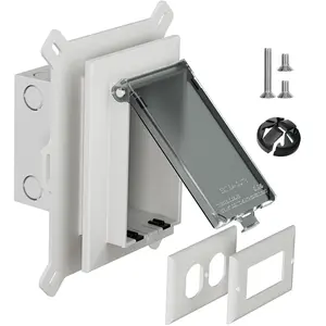 Recessed Outlet Box Low Profile Electrical Outlet Boxes Wall Plate Kit for New Vinyl Siding Enclosed Weatherproof Pack with Duplex & Decorator Style Covers 1-Gang Clear Vertical
