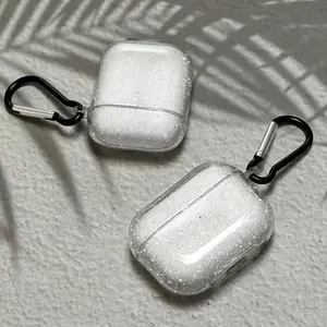 Glitter Transparent Earphone Case with Keychain, Durable Plastic Protective Cover for AirPods 1/2 & New 3rd Gen 4th Gen, Sleek, Shockproof Design Ideal for Men & Women, Audio