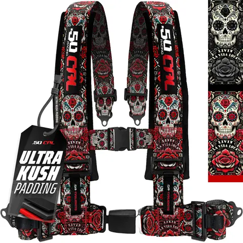 1PC 50 Caliber Elite Racing Harness 4 Point Ultra Kush Padding 2" & 3" with Push Button Release for UTV Enthusiasts