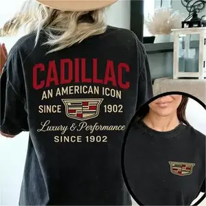 Vintage Cadillac T-Shirt Classic 1902 Logo Graphic Tee Retro American Car Shirt Oversized Streetwear Top for Women Soft Breathable Fabric Casual Outfit