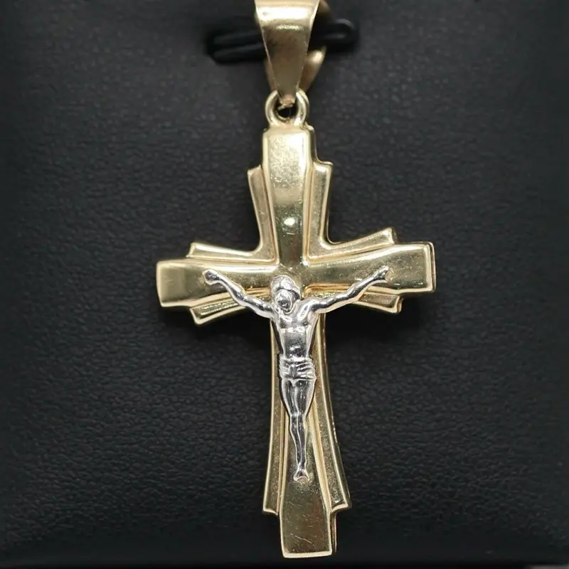 14K Gold 2 Tone Crucifix Cross with Jesus Figure