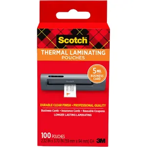 Scotch Thermal Laminating Pouches, 100 Count, Clear, 5 Mil., Laminate Homemade Ornaments, Christmas Banners and Gift Tags, Ideal Holiday Supplies, Fits Business Card Sized (2.3 In. × 3.7 In.) Paper 3M