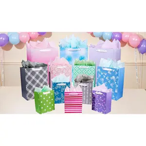 Large Paper Gift Bag Set,12 Pack Assorted Gift Bags with Tissue Paper, 5 Medium 8" / 4 Large 11" / 3 Extra Large 14", Ideal for Birthday, Baby Shower, Bridal Shower, Easter & All Occasions