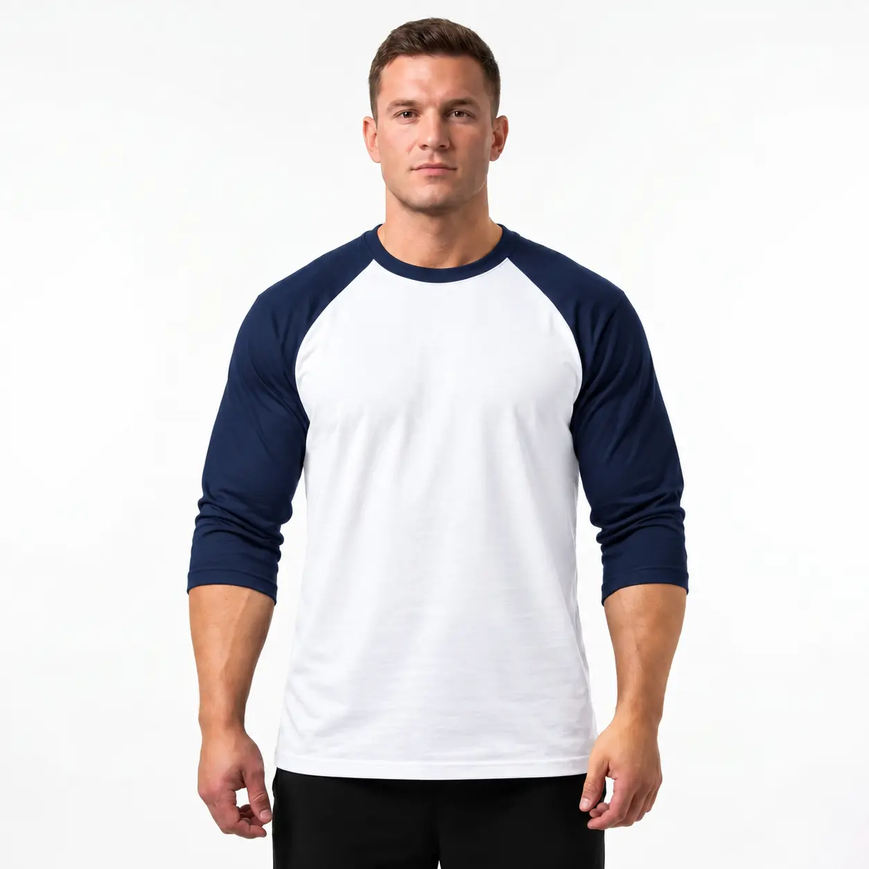Men's Cotton 3/4 Sleeve Baseball Shirts Plain Raglan Tee Jersey Shirt Tops Crew Neck Moisture Wicking Athletic Tops Slim Fit Workout Casual Wear Basic Active T Shirts High Stretch Comfortable Work Workout Gym Athletic Tee Athletic Casual Layering Tees