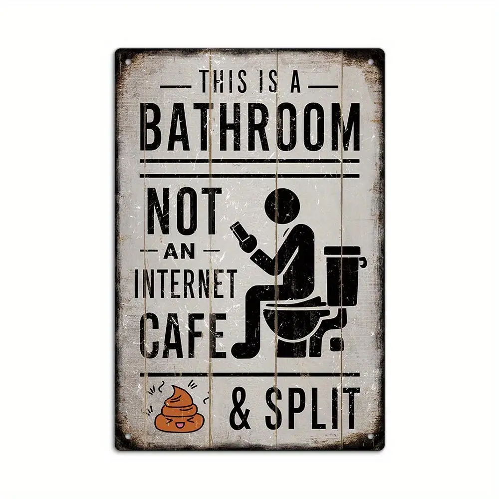 Vintage Industrial Retro Lightweight Metal Tin Sign - "This Is A Bathroom Not An Internet Cafe" Split Design Wall Art, Mountable Farmhouse Ornaments for Home Washroom Toilet, Housewarming Gift