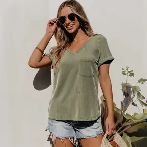 Laurel Green Twist Short Sleeve Corded V Neck Top