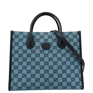 Pre-owned GUCCI GG Supreme Canvas Tote Bags Interlocking Tote Bag Blue 659983