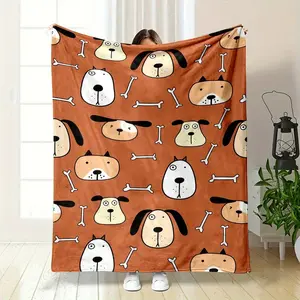 300GSMReversiblePolyesterDogPrintBlanket-CuteCartoonDog&BoneDesign,SoftFlannel,All-SeasonCovering,PerfectforPetsandHomeDecor,PetAccessories | PlayfulDogDesign | DurableCovering,DogAccessories