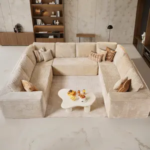 XIZZI 135" U Shape Sofa for Living Room, Modular Floor Sofa with Plush Corduroy, No Assembly Required, Plush Corduroy Couches with Deep Seat Chaise Lounge