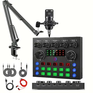 V8S Podcast Microphone Bundle， with BM-800 Style Condenser Mic & Live Sound Card & 10 DJ Effects & Bluetooth， for Singing Gaming Live Streaming YouTube TikTok Recording for 2 People on PC/Smartphone