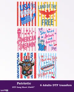 4th of July DTF Gang Sheet, 23x45 in. USA Heat transfers