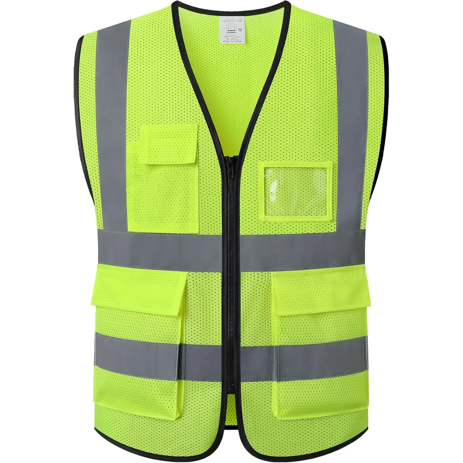 Hi-Vis Workwear Reflective Safety Vest - 100% Polyester Mesh Fabric, Zipper, 5 Pockets, Organized Industrial Safety Vest for Outdoor Work, Job Sites, Industrial Safety Vests, Reflective Safety Vests
