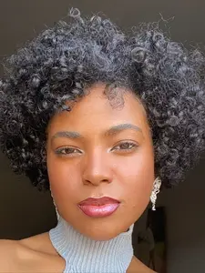 Human Hair Wig Natural Afro Wig 150% Density Afro Kinky Curly Pixie Wig 6 Inch Human Hair Wig Machine Made Wig Natural Look for Daily Use, Music Festivals & Parties, Versatile Styling, Party Accessory Adjustable Human Hair Afro Kinky Wigs