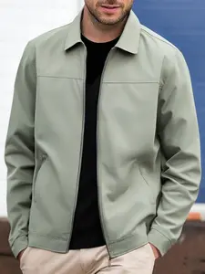 Men's Lightweight Jacket, Fitted, Plain Business Casual Outerwear, Zipper Closure, Collar Design, Long Sleeve, Polyester Fiber, Spring & Fall Wear