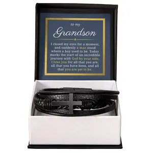 Gift For Grandson, I Love You For All That You Are, Baptism or Confirmation Gift, Men's Christian Cross Bracelet