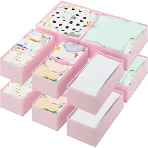Drawer Organizer Clothes, 12 Pack Dresser Organizer Bins for Nursery, Closet Organization and Storage Dividers for Clothing, Baby Clothes, Underwears, Pink