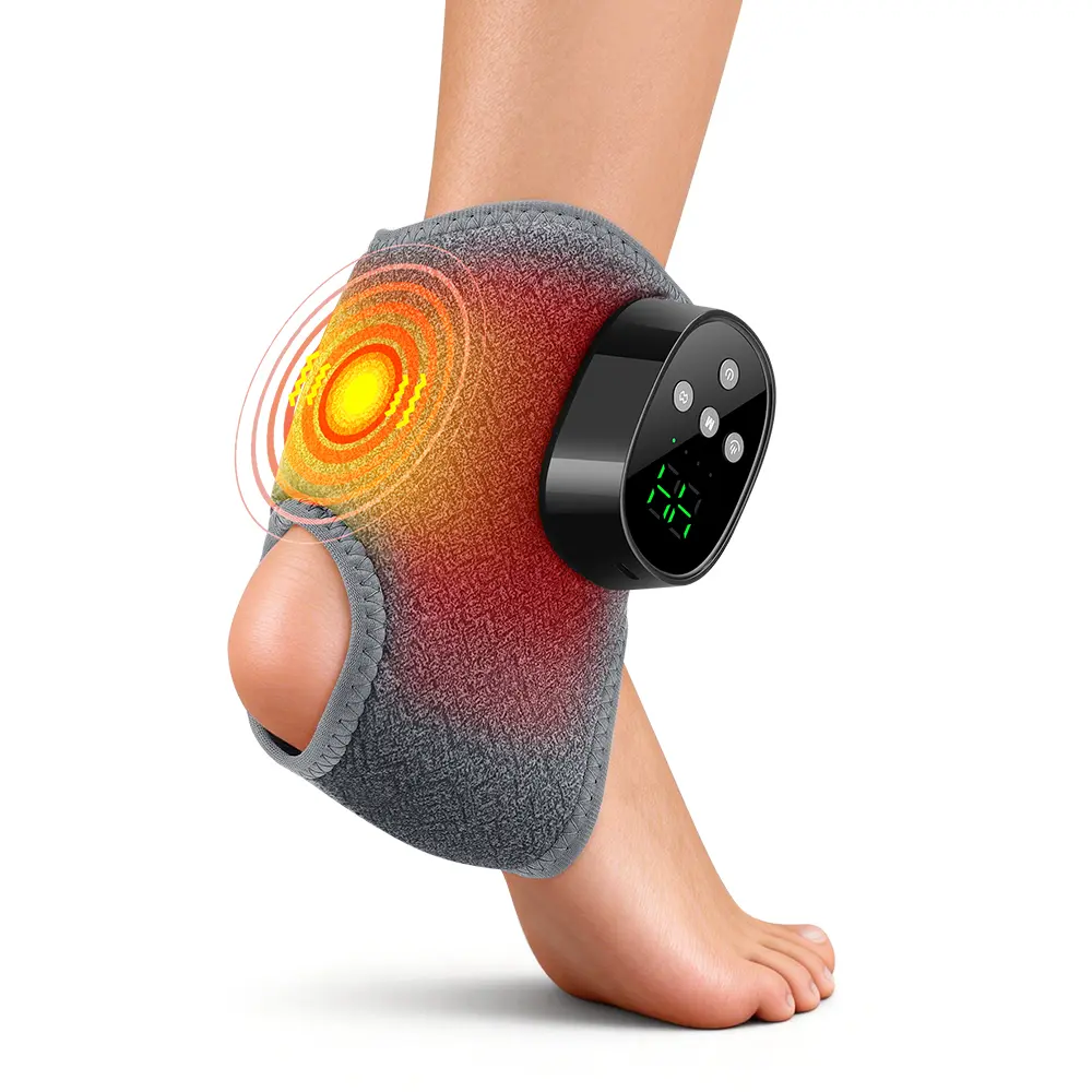 Cordless Heated Vibration Ankle Massager Wrap, 4 Heat Levels & 4 Vibration Modes/Intensities, NTC Safe Temp Control, 1800mAh Rechargeable Ankle Support Brace with 15-Min Auto Shutoff Adjustable Strap for Sports & Standing Soreness Relief