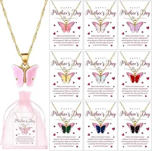 Mother's Day Gifts Bulk Butterfly Pendant Necklaces Gift Mother Day Party Favor with Card Bag for Women Grandmom