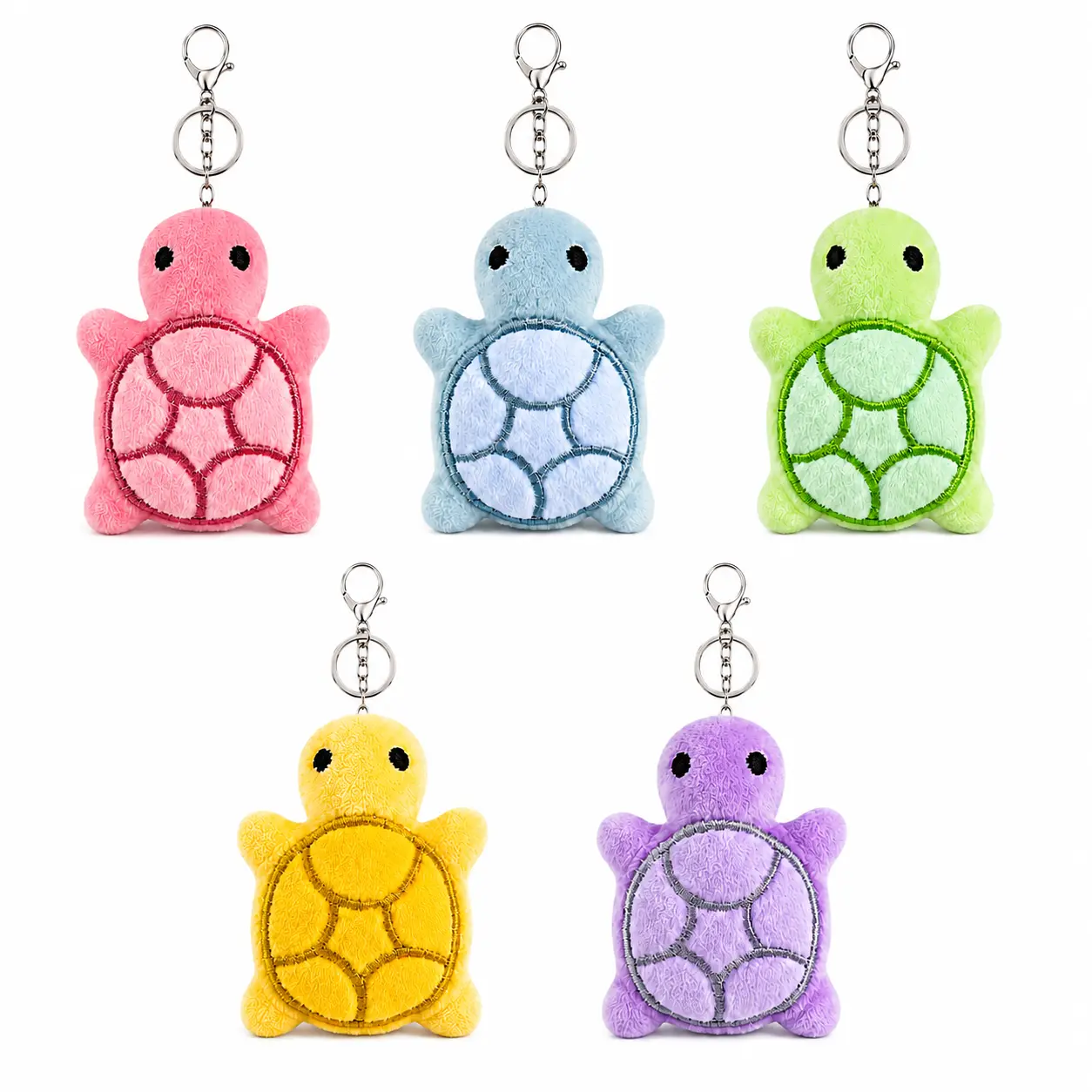 5PCS Pastel Plush Turtle Keychain Set, Cute Look Soft Fabric Stitched Shell Tortoise Bag Charms, Stuffed Animal Keyrings, Gift Idea