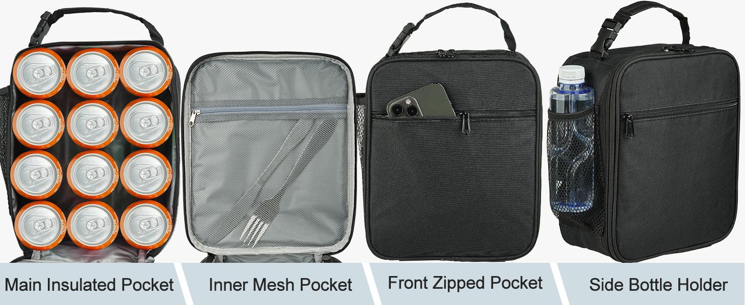 Insulated Lunch Bag, Leakproof Portable Lunch Box for Women Men Boys Girls, Large Capacity Cooler Bag with Handle and Bottle Pocket for Office School Camping Hiking Outdoor Beach Picnic