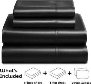 Satin Sheets Queen [4-Piece, Black] Hotel Luxury Silky Bed Sheets - Extra Soft 1800 Microfiber Sheet Set, Wrinkle, Fade, Deep Pocket Fitted Sheet, Flat Sheet, Pillow Cases